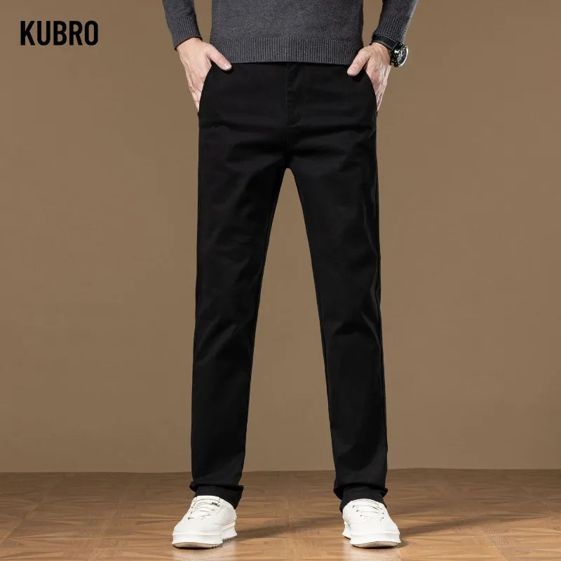 Classical Men's Casual Pants Straight Leg Elastic Solid Color Business Trousers Fashionable Soft Comfortable  Clothes Long Pants