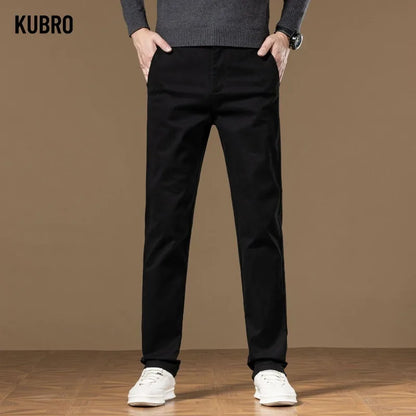 Classical Men's Casual Pants Straight Leg Elastic Solid Color Business Trousers Fashionable Soft Comfortable  Clothes Long Pants