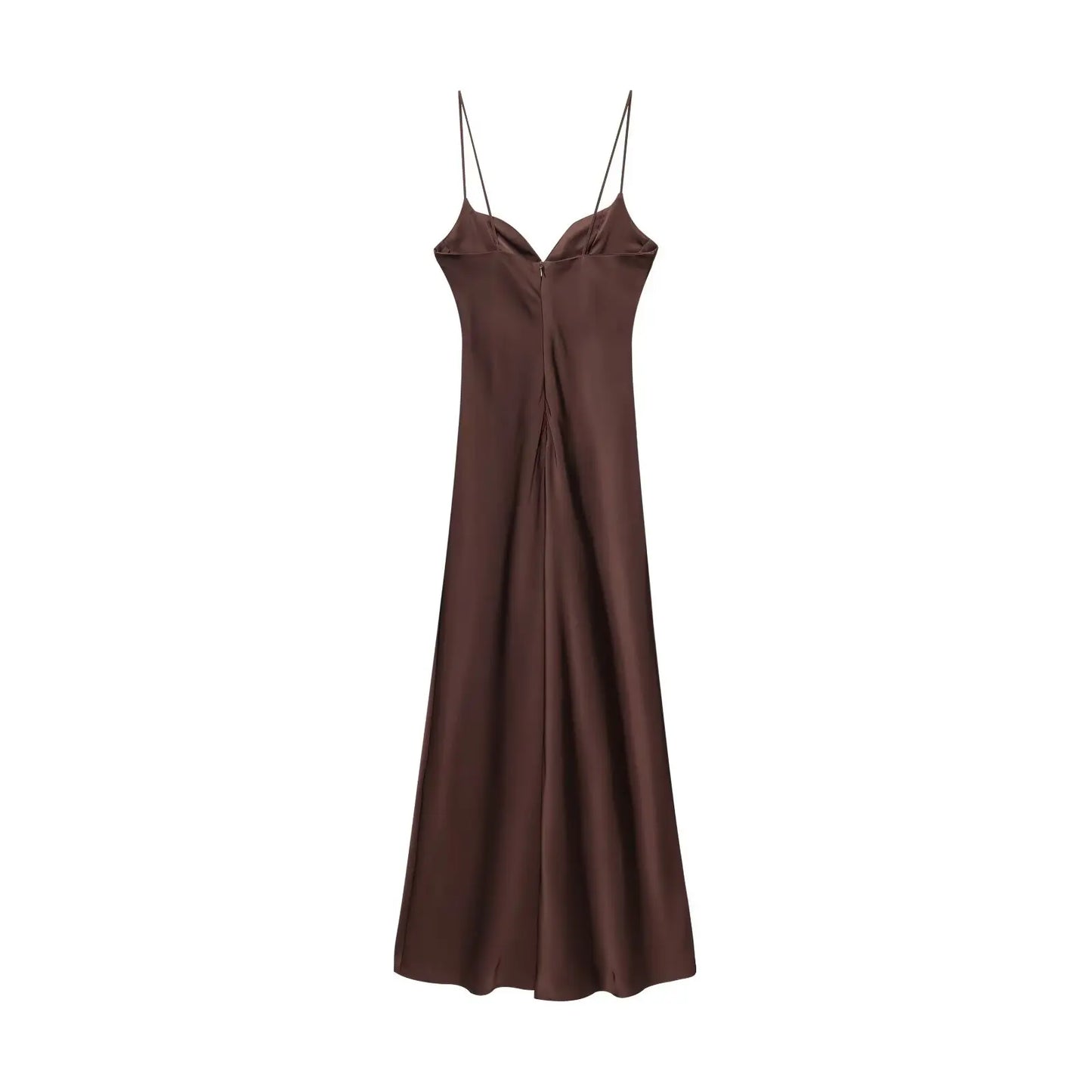 Women Red V-Neck Holiday Style Satin Texture Long Dress Sleeveless Summer Women's Back Zipper Fashion Sling Dresses
