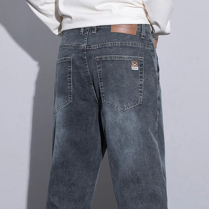 New Men's Micro Elastic Wide Leg Jeans American Retro Versatile Loose Fit Long Pants for All Seasons