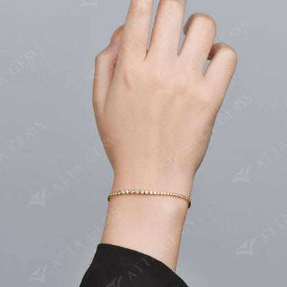 ATTAGEMS Luxurly Tennis Moissanite Bracelet Original 925 Sterling Silver Plated Yellow Gold Bracelets for Women Man Fine Jewelry