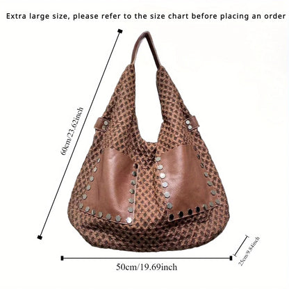 Women's fashion casual sports tote bag stitching genuine leather large capacity commuter shoulder messenger bag