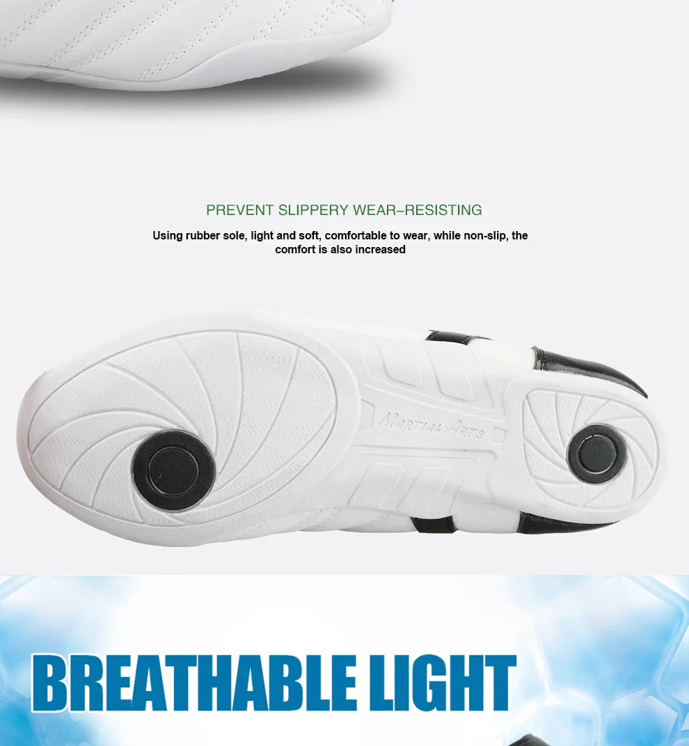 White Breathable Taekwondo Shoes Karate Kung Fu Wrestling Martial Arts Shoes Adults Child Non-slip Soft Oxford Soles Sneakers