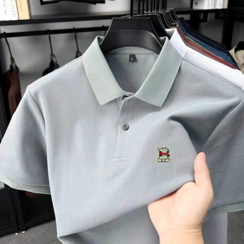 High end brand 100% cotton short sleeve polo shirt men's summer new soft breathable lapel T-shirt fashion letter embossed top