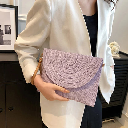 Straw Woven Shoulder Crossbody Bag Beach Clutch Handbag Casual Summer Handmade Envelope Bags for Women Totes Purse