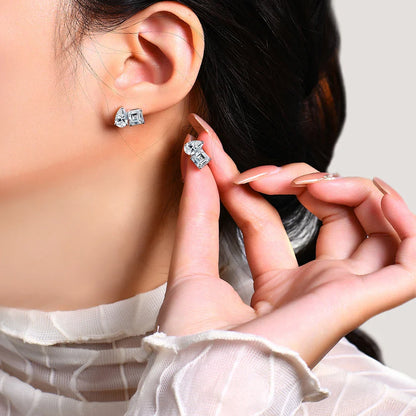Moissanite Silver 925 Earrings Pear Asscher Shape VVS1 Stud Earring for Women 2023 Trending Wedding Gift Fine Jewelry