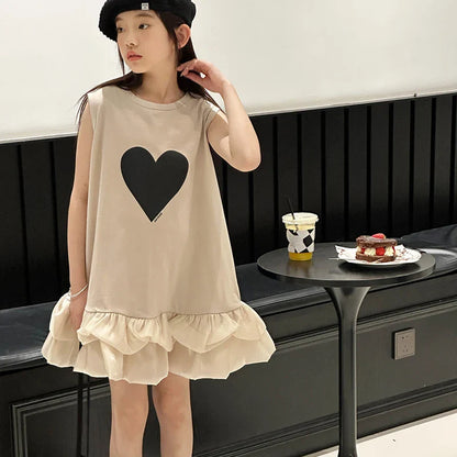 Girl's sleeveless dress new vest dress fluffy little girl princess dress children's summer big child