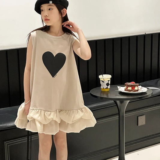 Girl's sleeveless dress new vest dress fluffy little girl princess dress children's summer big child