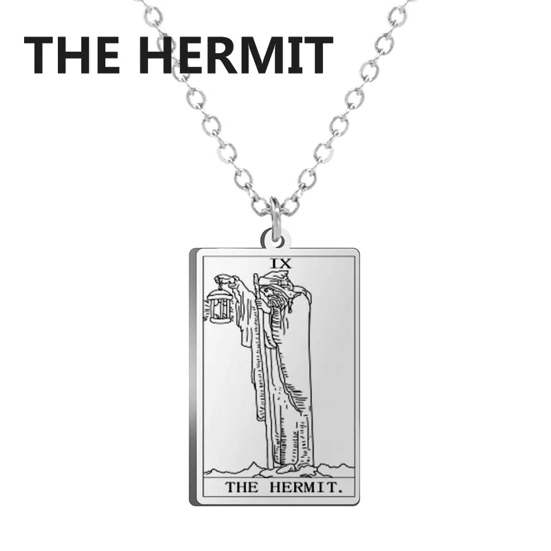 Tarot Cards Necklace Women Stainless Steel Necklace Wealth Amulet Classic Tarot Major Arcana Divination Charm Jewelry