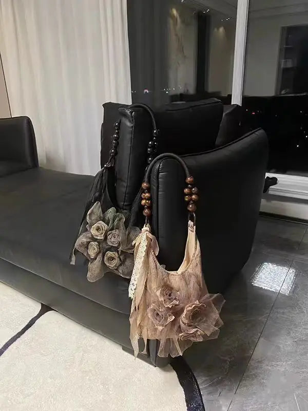 Rose Decor Shoulder Bags Fashion Commuter Tote Bags Classic Pleated Handbags High Quality Women Underarm Bags