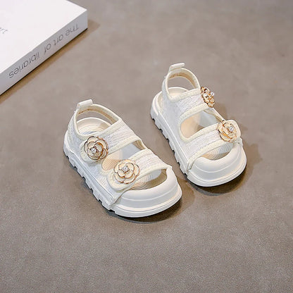 Korean Style Summer Sandals For Girls Luxury Pearl Flower Children's Beach Shoes Ergonomics Soft-soled Kid's Girl's Sandals