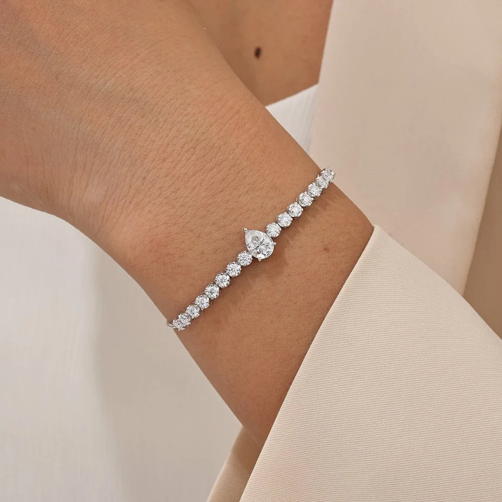 2.5mm Waterdrop Moissanite Tennis Bracelet With Pear Cut Lab Diamond Adjustable Wrist Chain S925 Silver for Women Party Jewelry