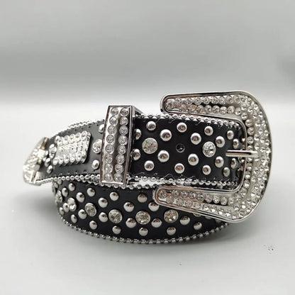 Women's Jeans Rhinestone Large Size Belt Men's Belt Western Denim Shiny Rivet Design Leather HipHop Punk Rock Y2K Style Belt