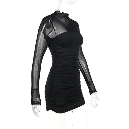 See Through Black Bodycon Dress For Women Clothing Slim Sexy Streetwear Long Sleeve Vestidos De Mujer Patchwork Fashion Outfits