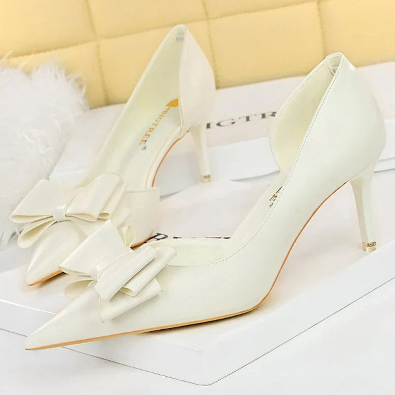 Shoes Bow-knot Woman Pumps Stiletto 10.5 Cm Women Basic Pump Pointed Toe Classic Pumps Sexy High Heels Women Shoes 2026