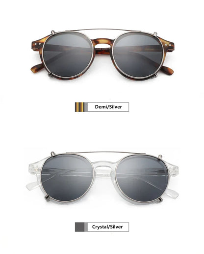 Steampunk Style Glasses (Anti Blue Light Blocking Eyewear) + Clip Lenses（Polarized Sunglasses Clips）for Women Men