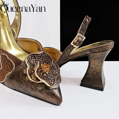 Elegant Lilac Color Women's Heels Handbag Set Rhinestone Embellished Designer Shoes for Weddings Special Events