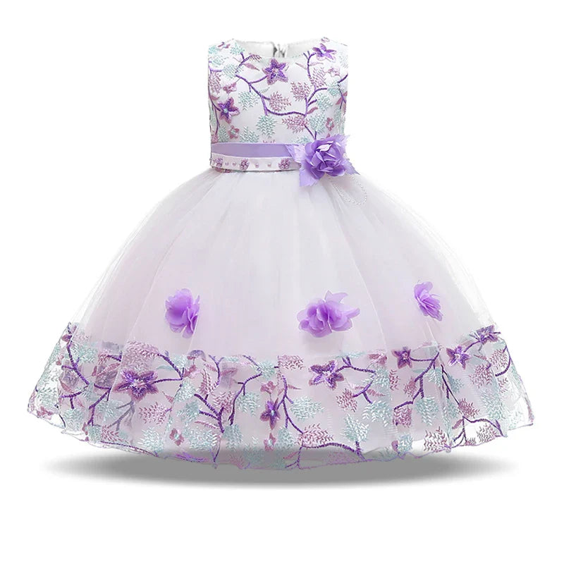 Vestidos de dama de honra de festa de flores de verão para meninas, vestido elegante de baile de casamento de tule de aniversário, vestido de princesa de noite para meninas, fantasias de Natal