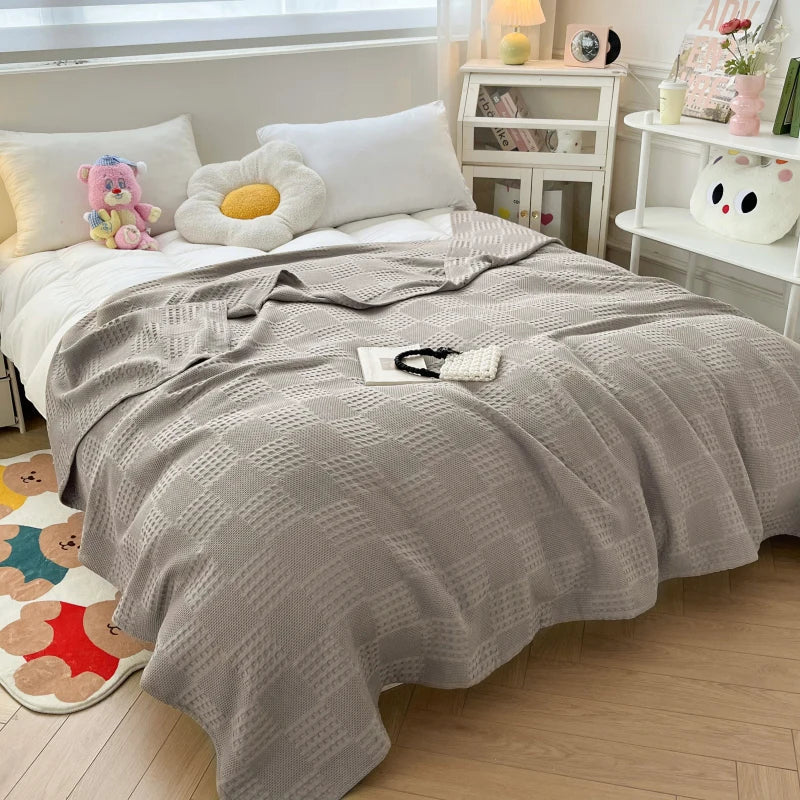 Cotton Throw Blanket Soft Breathable Waffle Blanket for Twin Queen King Bed Decorative Plaid Sofa Blankets Summer Throws