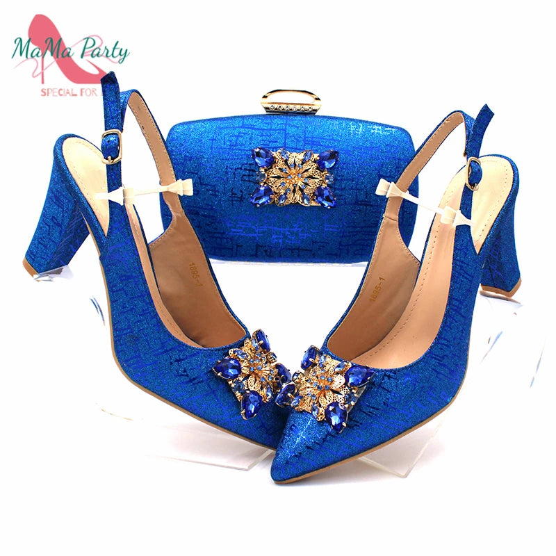 Nigerian Women Shoes and Bag Set in Gold Color High Quality New Arrivals Classics Style for Garden Party