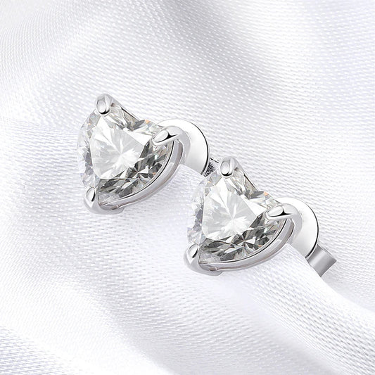1CT 2CT 4CT Heart Cut Moissanite Stud Earrings for Women Luxury Quality Lab Diamond S925 Sterling Silver Bride Jewelry