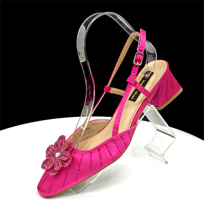 Party Shoes and Bag Ladies Heel Decoration Pure Elegant Flower Wedding Shoes and Bag Full Rhinestone Fashion Handbag