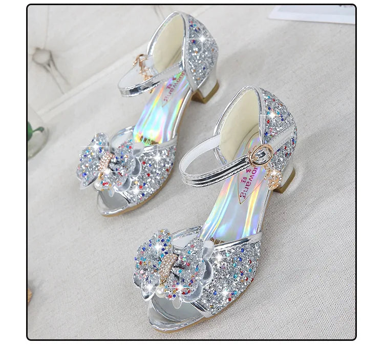 Girls High Heels For Kids Princess Leather Sandals Children Halloween Cosplay Party Wedding Dancing Shoes Fashion Crystal Shoes