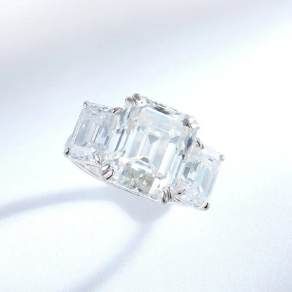 12cttw Emerald Cut Full Moissanite Engagement Ring for Women 3 Stones Sterling Silver 925 Wedding Band with Certificate