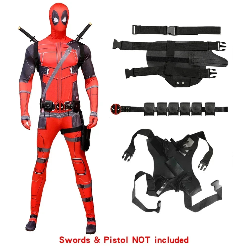 Deadpool Child Costume Halloween Costumes Kids Men Adult Superhero Bodysuit Jumpsuit Children Cosplay Costume Swords Accessories