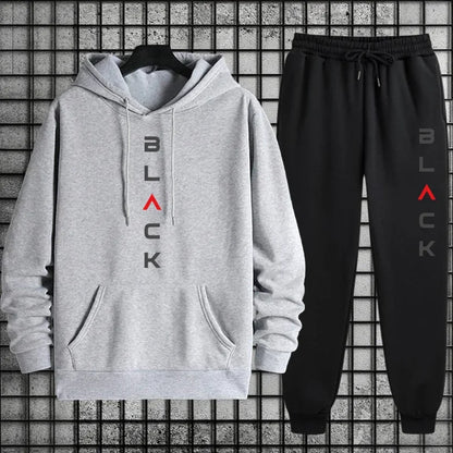 2025 New Arrival Men's Tracksuit Black Letter Print Sweatshirt + Pants Urban Causal Fashion Sportswear Fall/winter Sports Suit