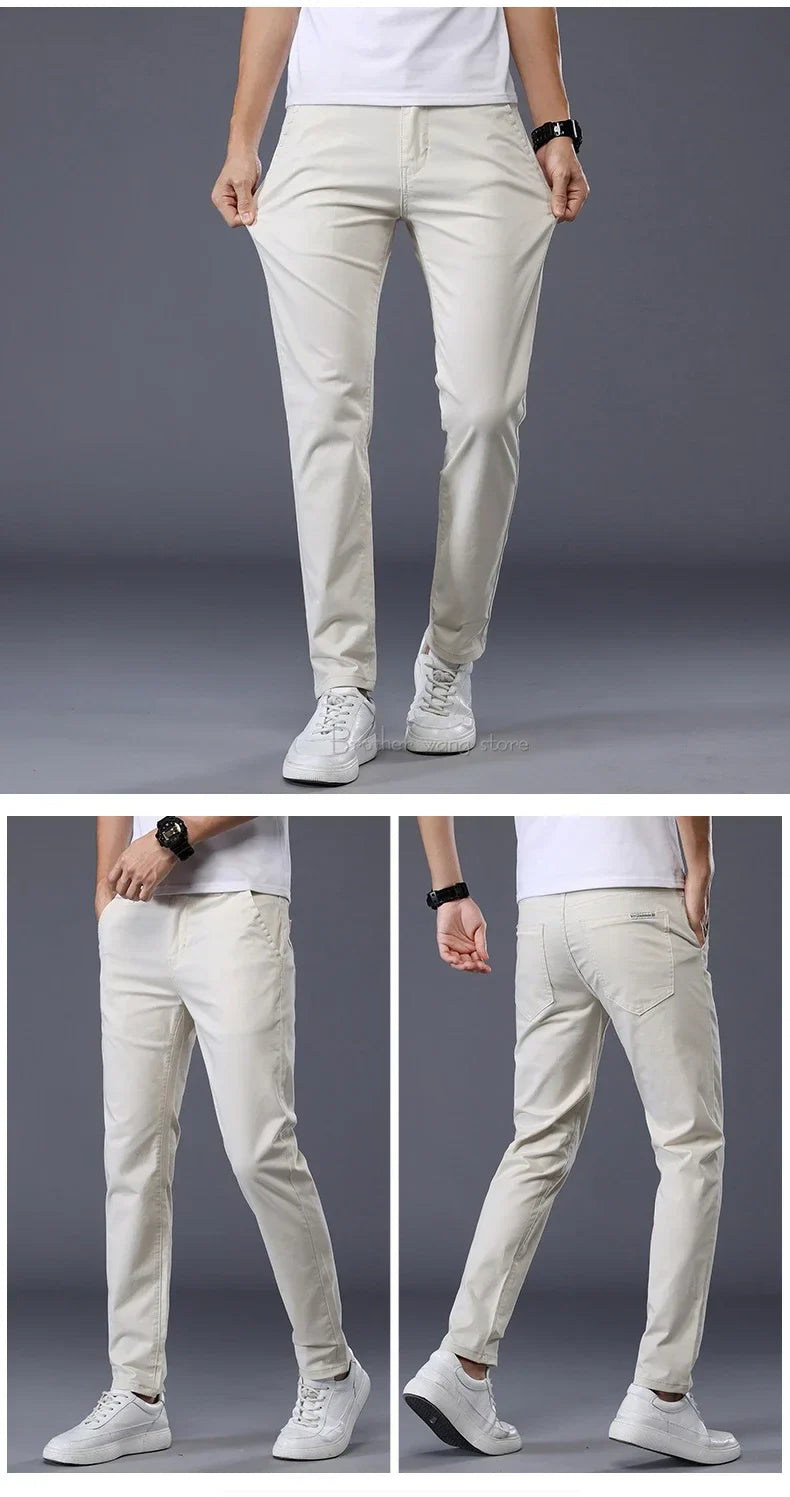 Thin Men's Pants Classic 7 Colors Summer New Casual Pant Business Fashion Stretch Cotton Slim Brand Male Trousers