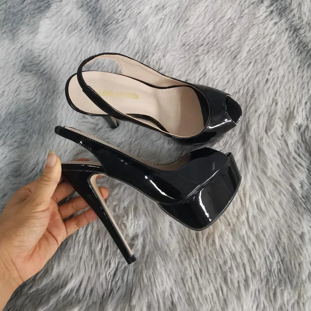 Women Sandals Sexy Pumps 14CM Platform Stripper High Heels Open Toe Stilettos Gladiator Party Dress Wedding Shoes Large Size 44