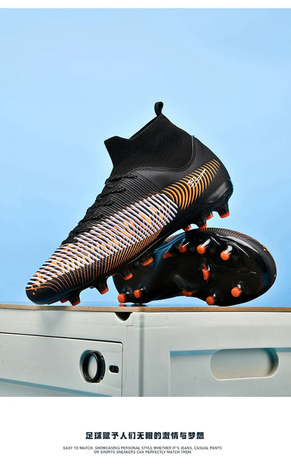 Double Star 2026 New High-Top AG Soccer Boots, Long Studs, for Teenagers, Primary School Students, Adults and Kids, Match & Trai