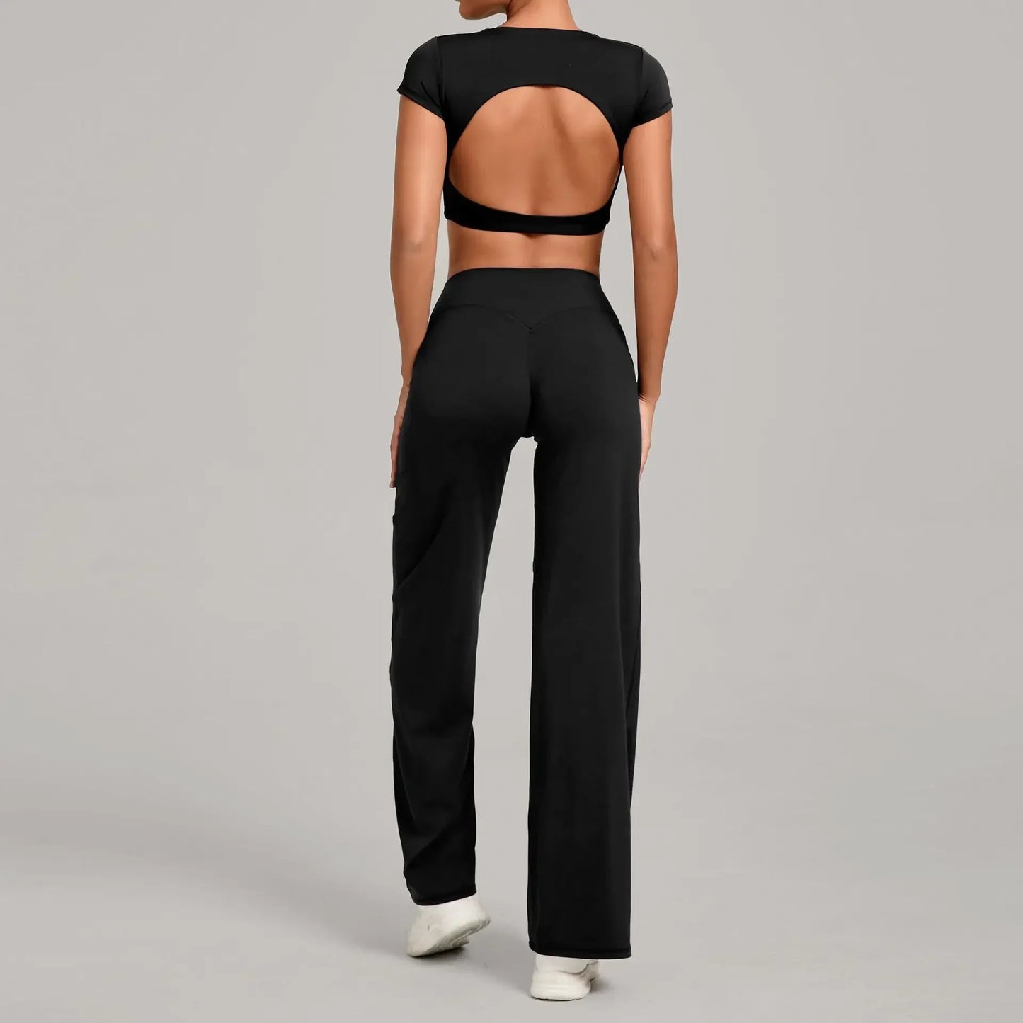 Tight-Fitting Backless Yoga Quick-Drying Straight-Leg Pants Sports Fitness Running Two-Piece Set for Women Gym Workout Yoga Suit