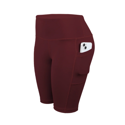 Women Solid Yoga Shorts with 3 Pockets High Waist Butt Lifting Workout Tights Gym Elastic Cycling Shorts Activewear