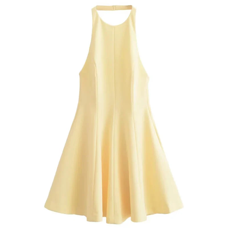 Halter Short Dress Womens Dresses Red Yellow Dress Woman Summer 2025 Ruffled Backless Sleeveless Vestidos Elegant Dress 066