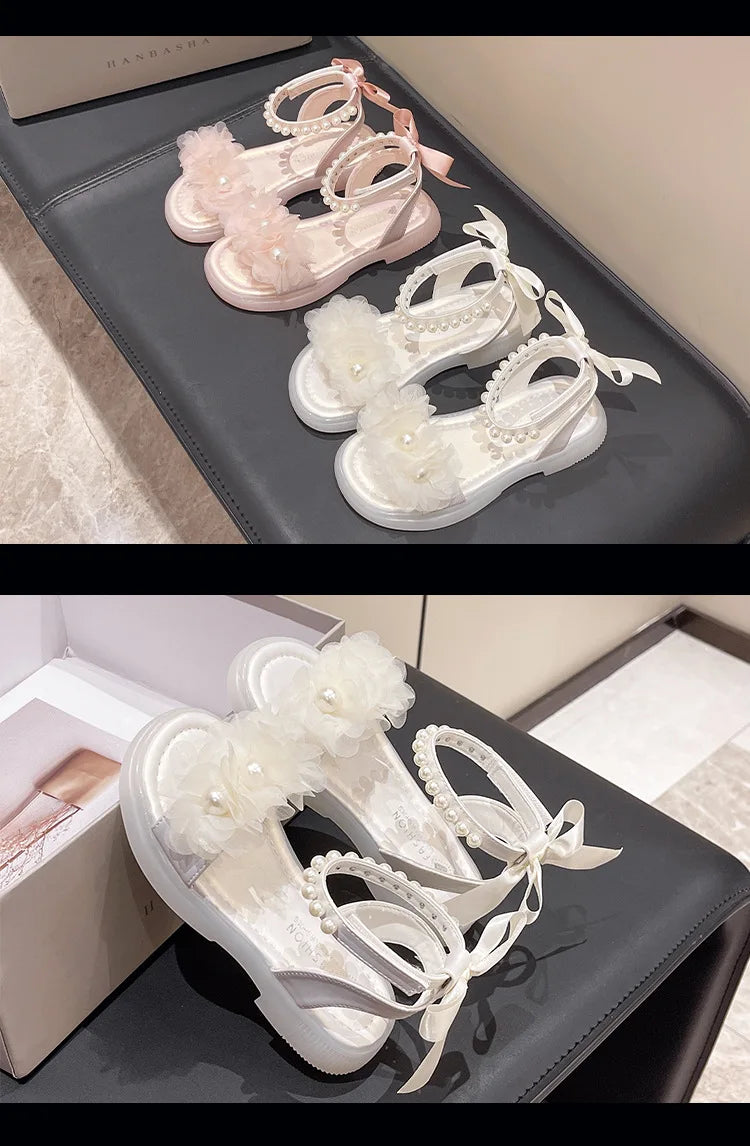 Girls Summer Sandals Soft Bottom Toe-Open Cute Princess Shoes Middle Large Children Little Girls Student Beach Shoes