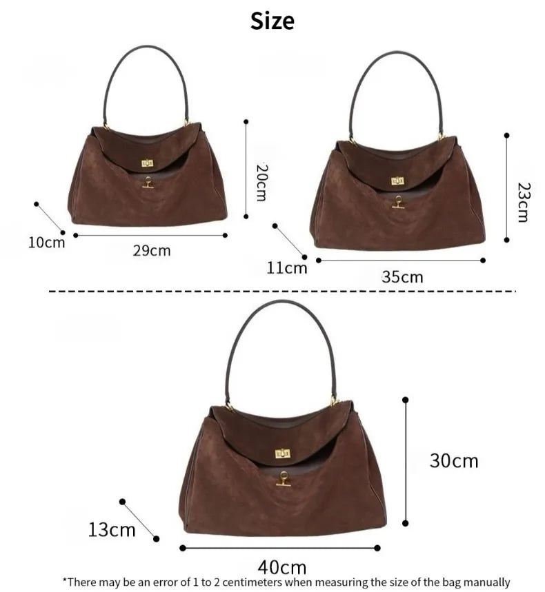 Suede Leather Tote Bag for Women Large Capacity Cowhide Shoulder Bag Designer Lock Satchel Chic Soft Nubuck Crossbody Purse