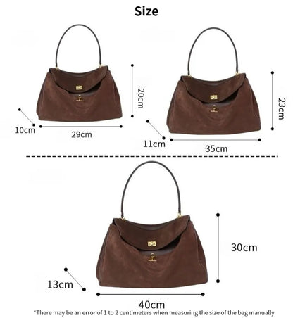 Suede Leather Tote Bag for Women Large Capacity Cowhide Shoulder Bag Designer Lock Satchel Chic Soft Nubuck Crossbody Purse