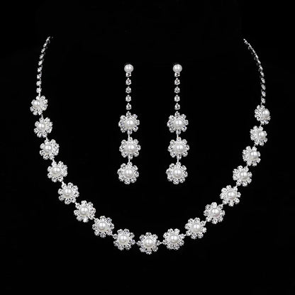 Silver Color Pearl Crystal Bridal Jewelry Sets Wave Shape Choker Necklace Earrings Sets for Women Wedding Jewelry Sets