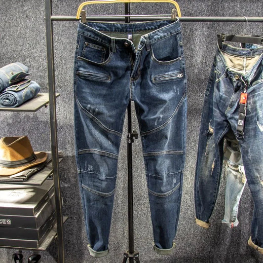 Autumn and Spring Fashion American Vintage Motorcycle Straight Leg Elastic Denim Pants for Men Casual Sports High Quality Jeans