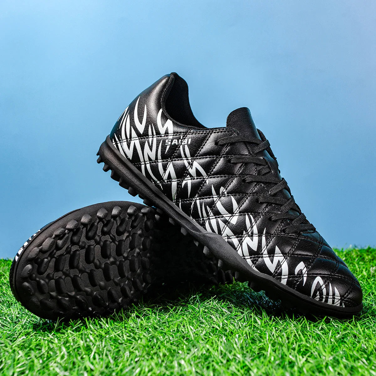 Men Women Kids Youth TF Turf Soccer Cleats PU+Fabric Upper Rubber Sole Non-Slip Wear-Resistant Training Shoes