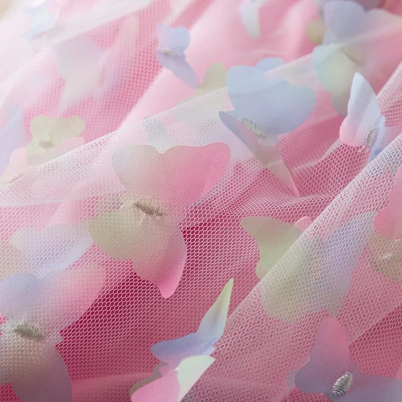 Girls Green Butterfly Dress Summer Children Colorful Mesh Dress Baby Sling Wings Princess Dress for Birthday 2-6T