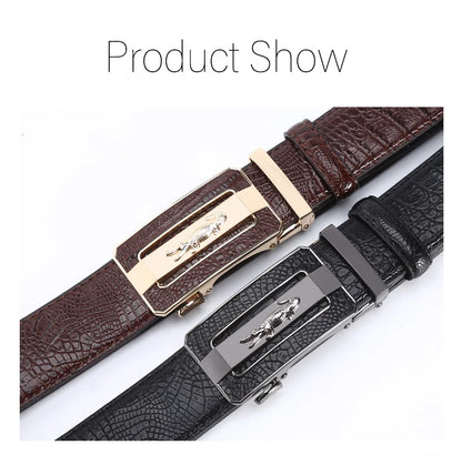 Men's Belt Fashion Crocodile Pattern Belt Alloy Automatic Buckle Strap Casual Business Style Jeans Belt