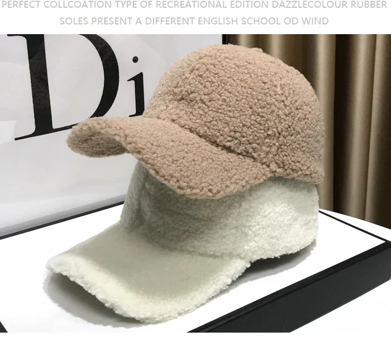 Winter Hats For Women Baseball Caps Plush Thickened Warm Baseball Cap Female Casual Solid Color Fashion Design Outdoor