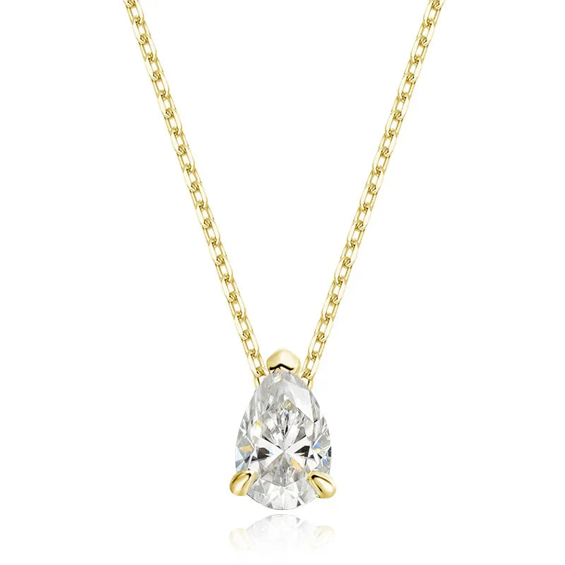 Certified 1CT 2CT Pear Cut D VVS1 Moissanite Necklace for Women 18k Gold Plated Jewelry 100%  Sterling Silver 925 Pendant