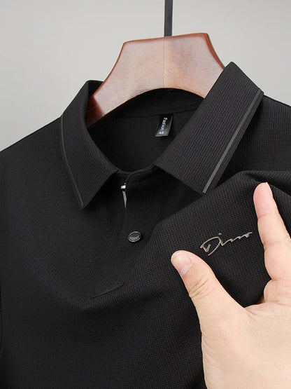 Luxury summer new ice silk breathable polo shirt men's short sleeve high-end exquisite letter embroidery casual lapel T-shirt