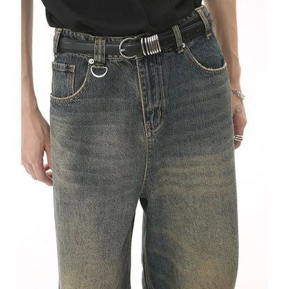 New Men's Baggy Straight Leg Wide Leg Jeans Male Fashion Vintage Wash Casual Denim Pants Youth Popular Brand Streetwear Trousers