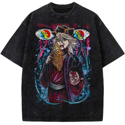 Summer Men's Washes T-shirts Japanese Anime Demon Slayer Douma Graphic Clothing Harajuku Y2K Tops Oversized Cotton Causalswear