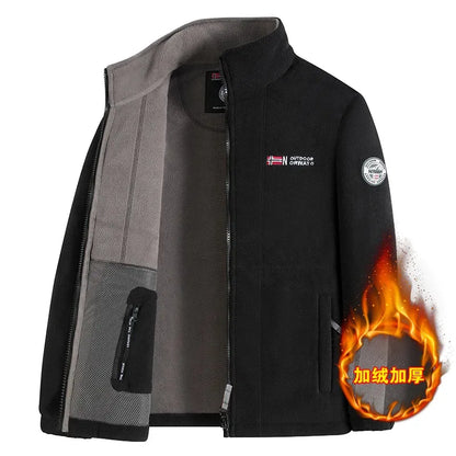Thickened Fleece Lined Double-sided Fluffy Jacket Men's Autumn Winter Business Casual Outdoor Stand Collar Warmth Zipper Closure